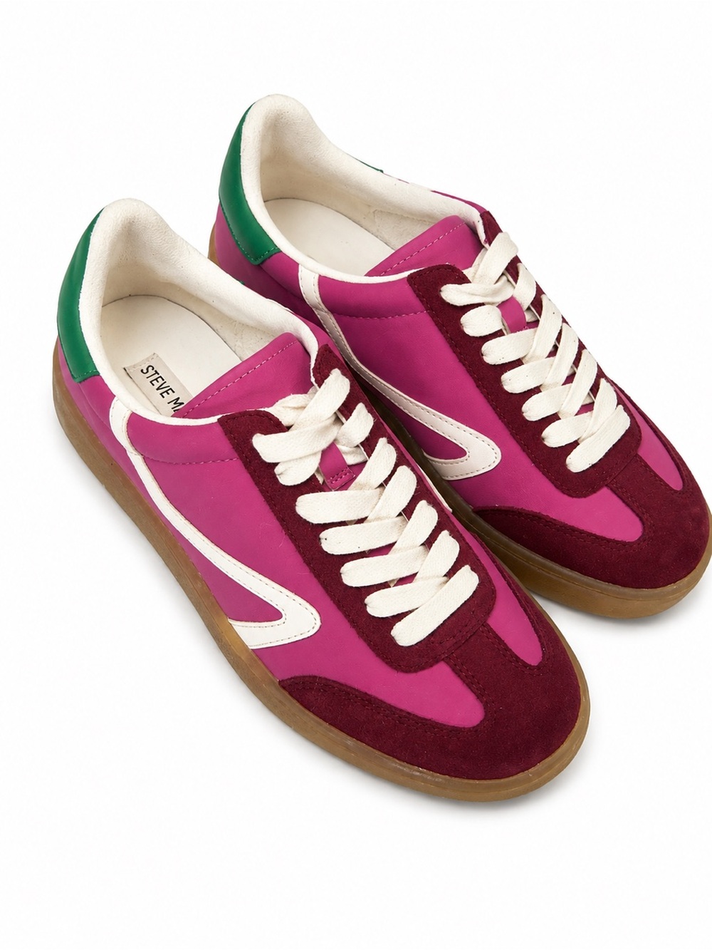 Steve Madden Reformer Pink & Burgundy Retro-Style Sneakers with Green Heel Tab